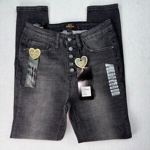 Skinny Fries Jeans Sz 9 Black Distressed Button Fly Jeans Juniors Boho